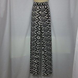 J USA Palazzo Pants Black Warm White Tribal Boho High Waist Stretch Size M Tall